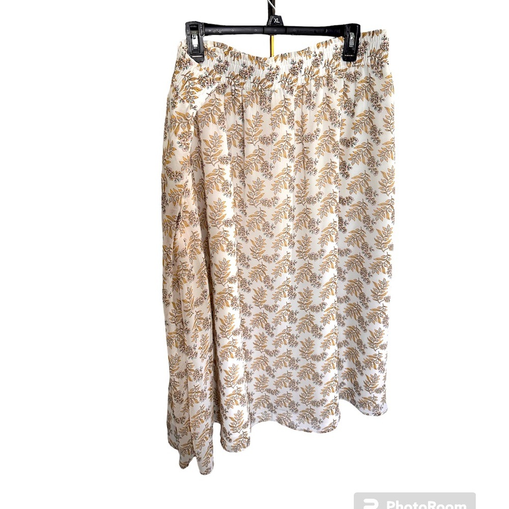 LOFT Cream and Brown Floral Skirt